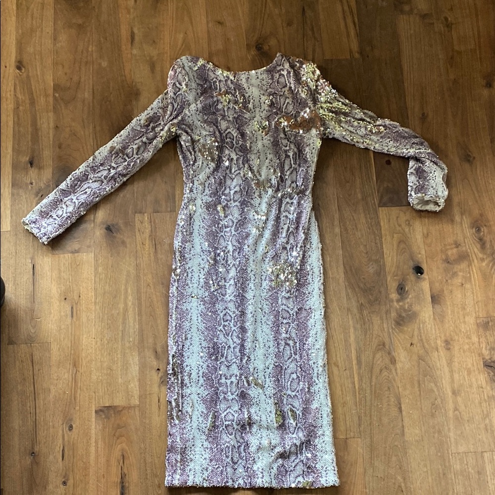 Dress the Population Sequin Long Sleeve Dress - Gold and Cream
